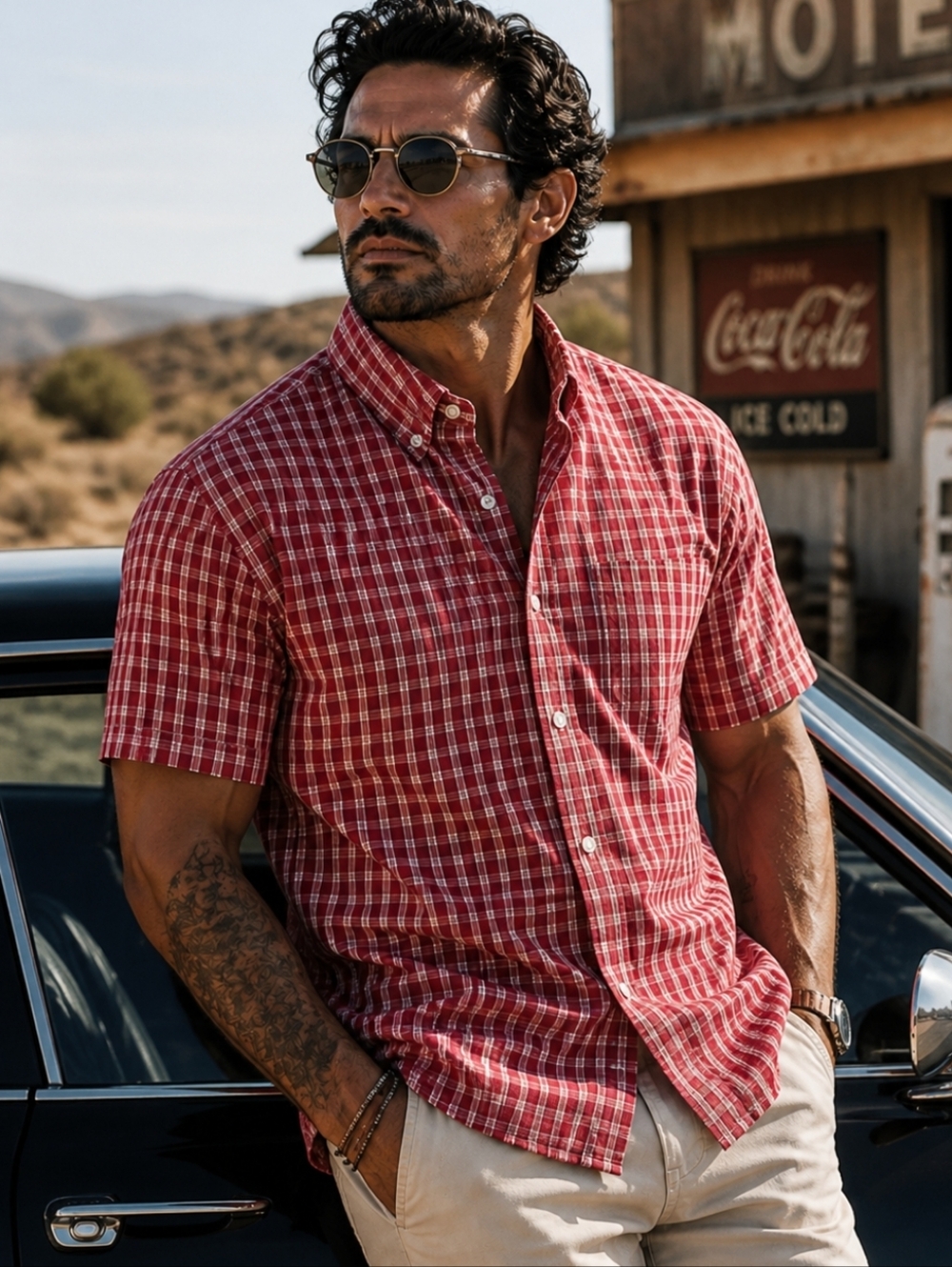 Arrow Men's Red White Plaid Short Sleeve Button Down Shirt Cotton Blend XXL